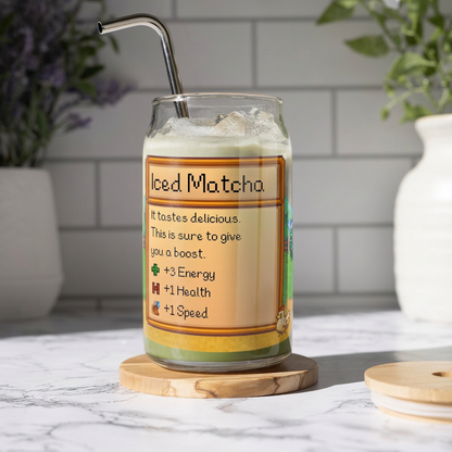 Stardew Valley Glass Cup With Straw - Iced Matcha