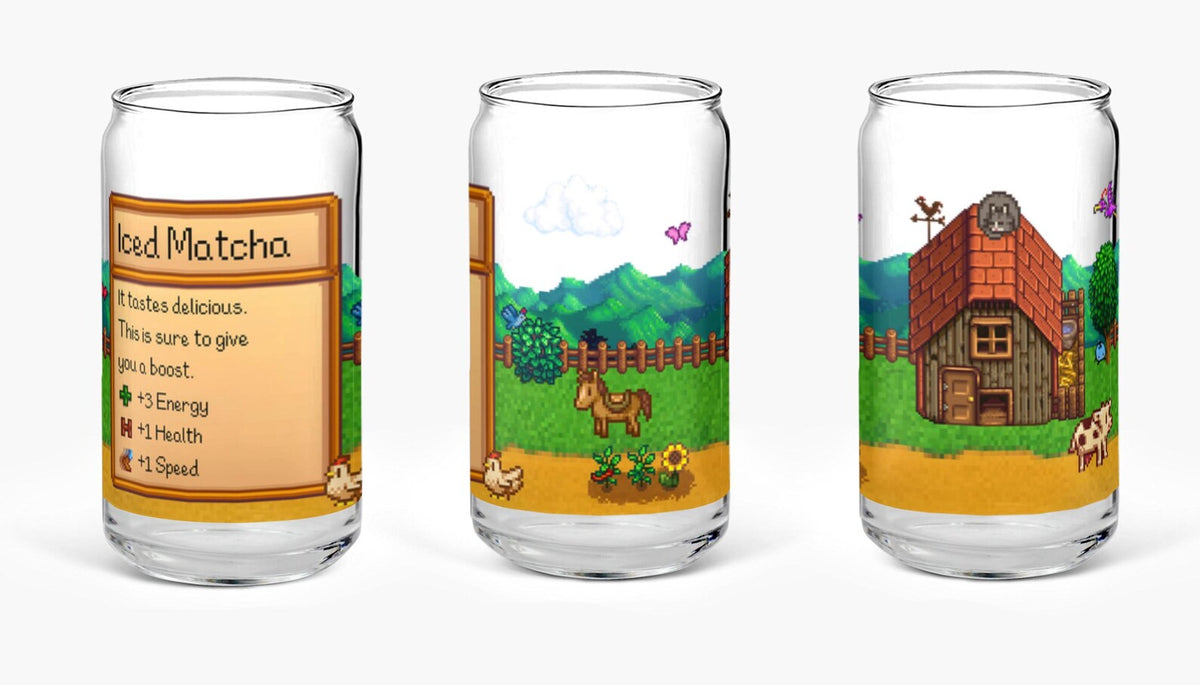 Stardew Valley Glass Cup With Straw - Iced Matcha
