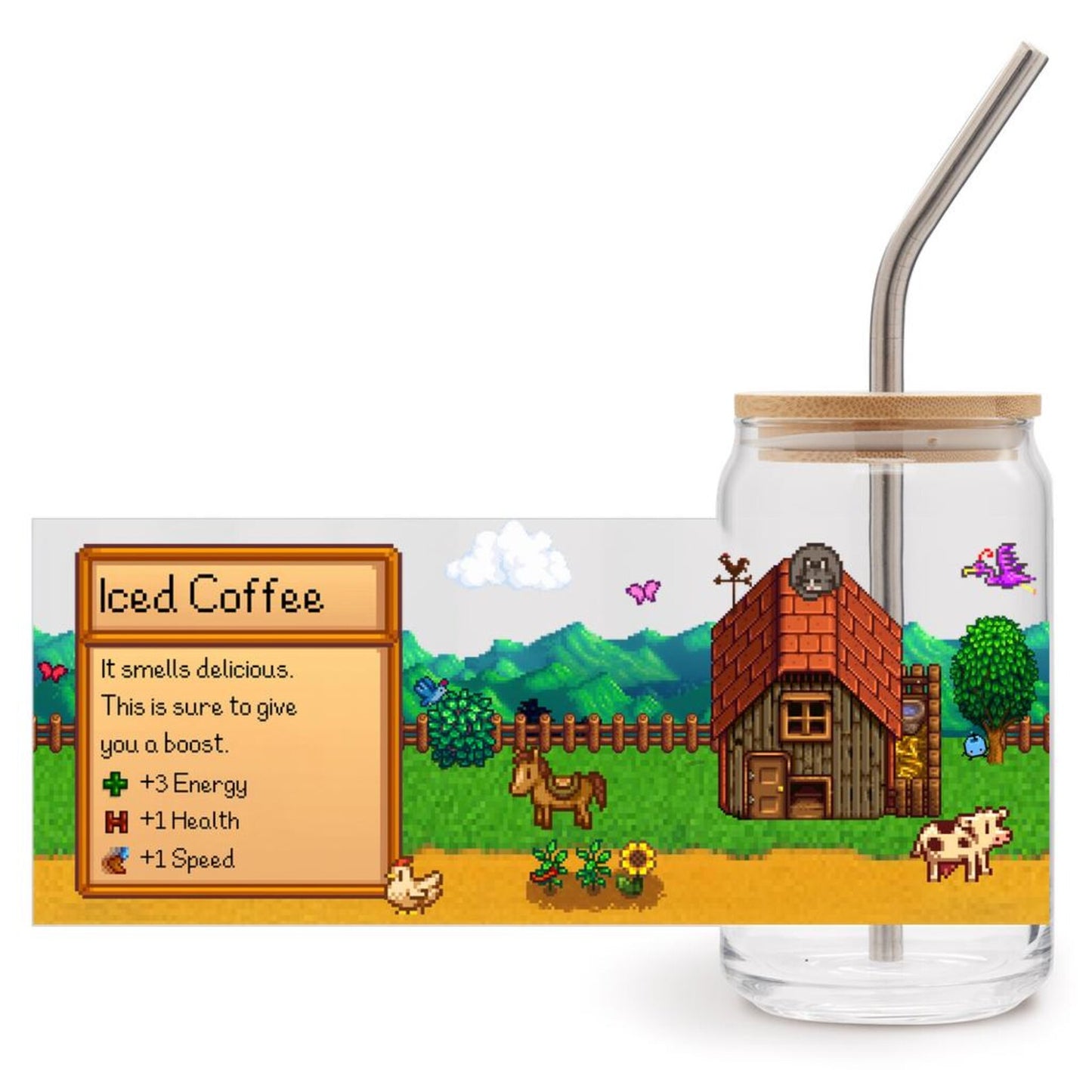 Stardew Valley Glass Cup With Straw - Iced Coffee