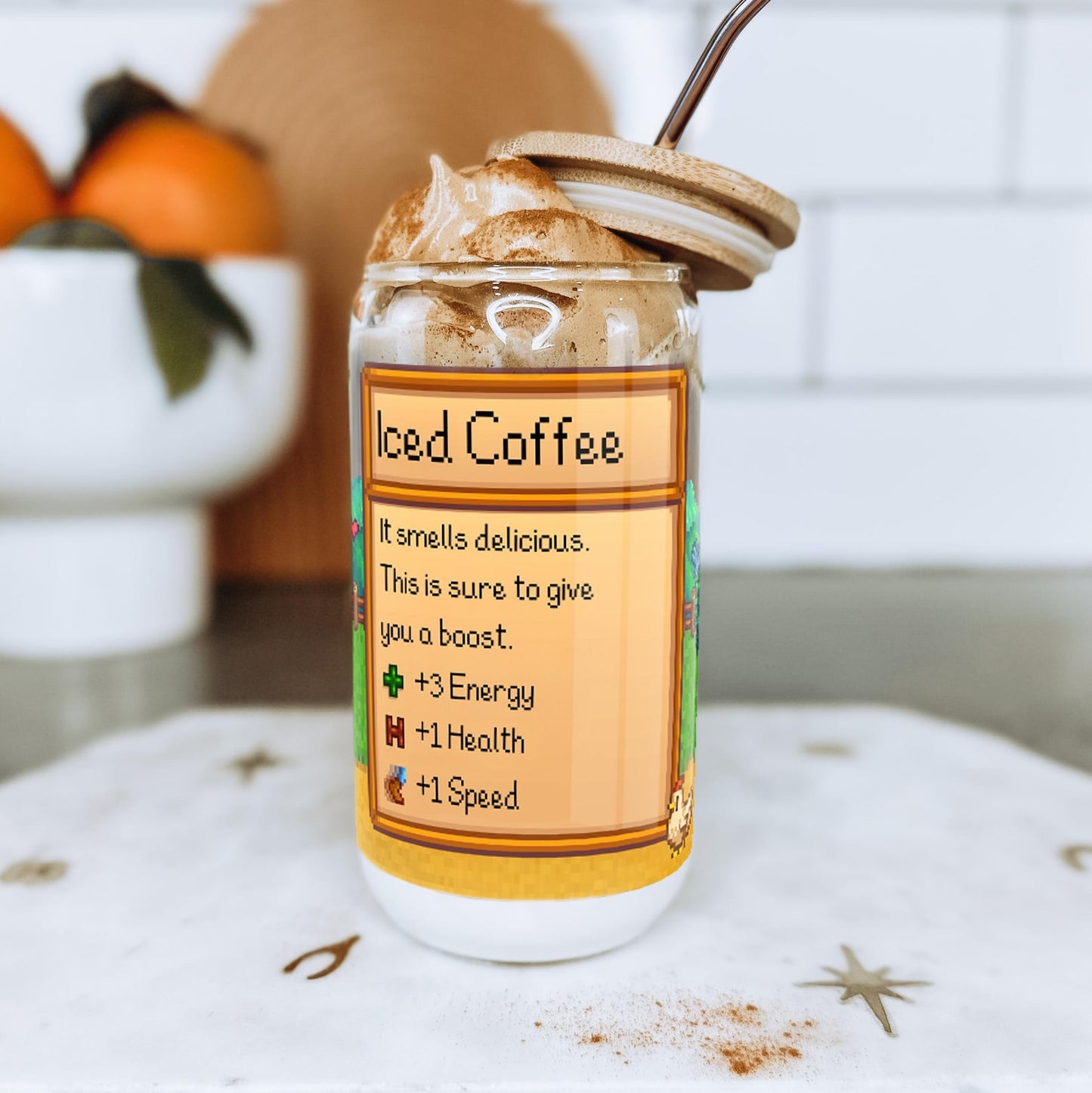 Stardew Valley Glass Cup With Straw - Iced Coffee