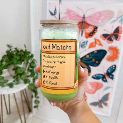 Stardew Valley Glass Cup With Straw - Iced Matcha