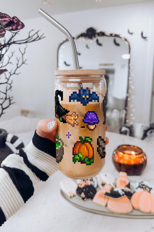 Stardew Glass Cup With Straw - Spooky Halloween