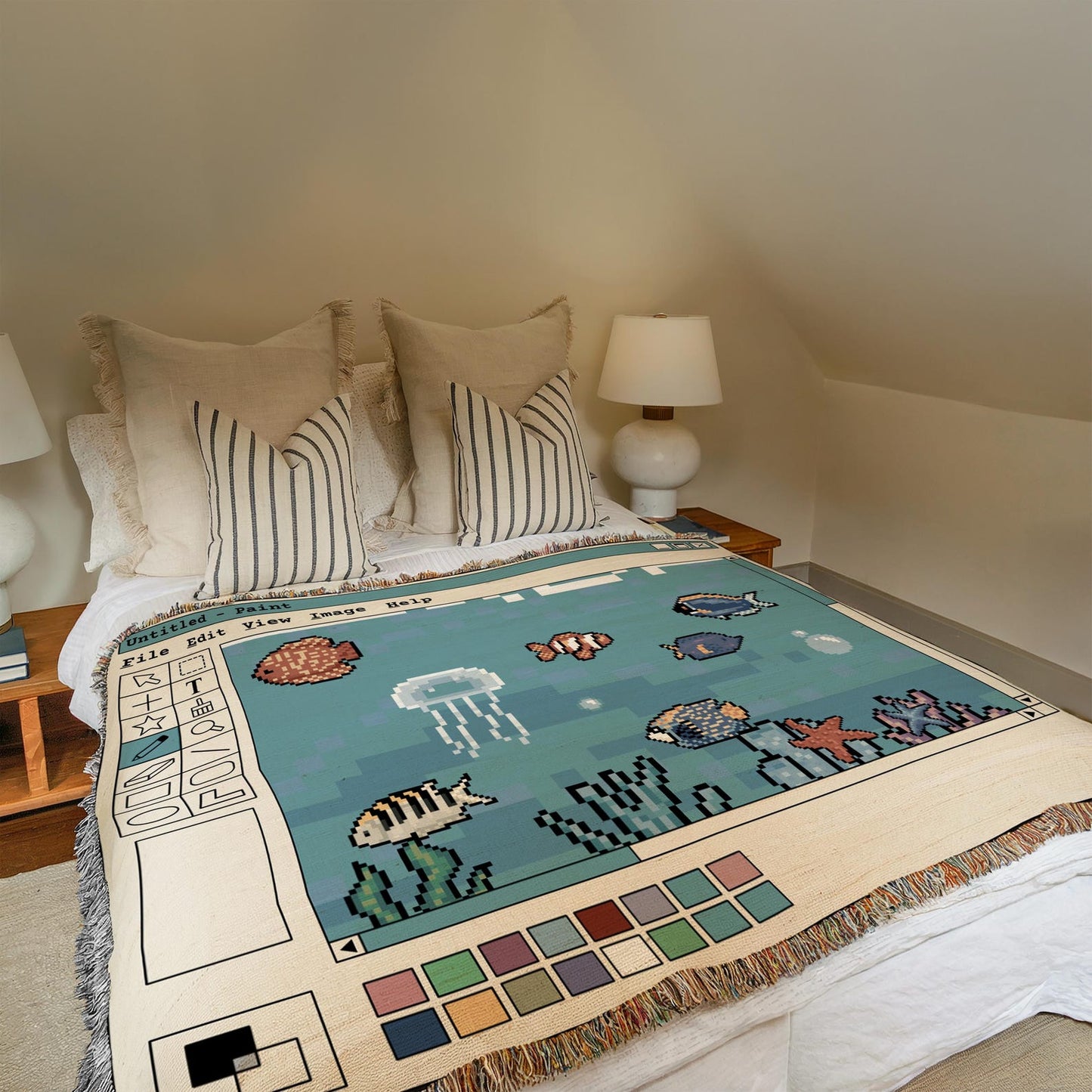 MS Paint Pixel Aquarium - Woven Blanket