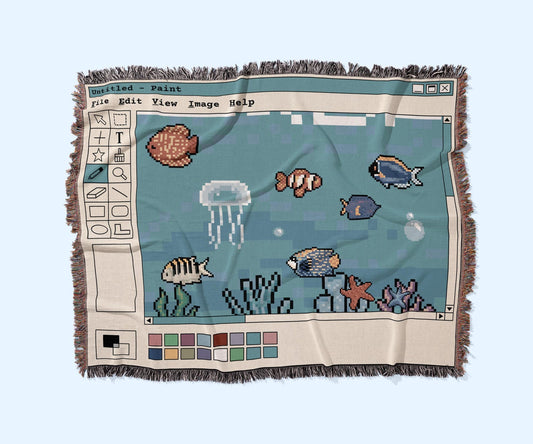 MS Paint Pixel Aquarium - Woven Blanket
